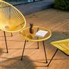 DEGHI Tavolino da giardino rotondo 50 cm in metallo nero e corda gialla con top in vetro - Kalimba