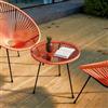 DEGHI Tavolino da giardino rotondo 50 cm in metallo nero e corda arancione con top in vetro - Kalimba