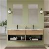 DEGHI Mobile bagno sospeso con cassetti e vani a giorno 160 cm rovere acero cannettato con lavabo doppia vasca - Mida