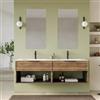 DEGHI Mobile bagno sospeso con cassetti e vani a giorno 160 cm rovere america cannettato con lavabo doppia vasca - Mida