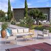 DEGHI Set relax divano 3 posti due poltrone e tavolino in alluminio grigio con cuscini beige - Mibald