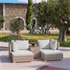 DEGHI Set relax modulare in polyrattan sabbia con tavolino top in vetro e cuscini grigio chiaro - Tropico