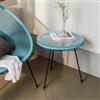 DEGHI Tavolino rotondo da interno 50 cm in corda azzurro e piano in vetro - Kalimba