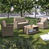 DEGHI Set relax 4 posti in polyrattan beige con cuscini tortora e tavolino - Zamble