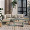 DEGHI Set relax modulare in alluminio verde salvia e dettagli effetto legno con cuscini tortora - Scilla