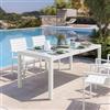 DEGHI Tavolo da esterno allungabile 180/240x90 cm in alluminio bianco con top in vetro - Carioca