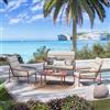 DEGHI Set relax 4 posti in acciaio terracotta con dettagli in polywood e cuscini trapuntati beige - Shiver