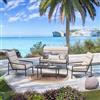 DEGHI Set relax 4 posti in acciaio antracite con dettagli in polywood e cuscini trapuntati beige - Shiver
