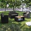 DEGHI Set relax 4 posti in polyrattan e cuscini neri con tavolino - Zamble