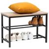 DEGHI Scarpiera a giorno 63x45h cm in acciaio nero ed effetto rovere con panca - Emyl