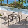 DEGHI Set pranzo tortora con tavolo 105/210x75 cm e 4 sedie in textilene e alluminio - Carioca