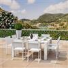 DEGHI Set pranzo bianco con tavolo 160x160 cm e 8 sedie textilene e alluminio - Carioca