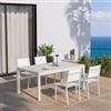 DEGHI Set pranzo bianco con tavolo 180/240x100 cm e 4 sedie textilene e alluminio - Carioca