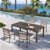 DEGHI Set pranzo tortora con tavolo 200/260/320x100 cm e 4 sedie textilene e alluminio - Carioca