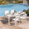 DEGHI Set pranzo bianco con tavolo 200/300x100 cm e 4 sedie textilene e alluminio - Carioca