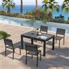 DEGHI Set pranzo antracite con tavolo 135/270x90 cm top vetro e 4 sedie textilene e alluminio - Carioca