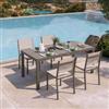 DEGHI Set pranzo tortora con tavolo 180/240x90 cm top vetro e 4 sedie textilene e alluminio - Carioca