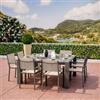 DEGHI Set pranzo tortora con tavolo 160x160 cm e 8 sedie con braccioli textilene e alluminio - Carioca
