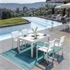 DEGHI Set pranzo bianco con tavolo 135/270x90 cm e 4 sedie con braccioli textilene e alluminio - Carioca