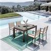 DEGHI Set pranzo tortora con tavolo 135/270x90 cm e 4 sedie con braccioli textilene e alluminio - Carioca