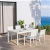 DEGHI Set pranzo bianco con tavolo 180/240x100 cm e 4 sedie con braccioli textilene e alluminio - Carioca