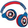Lexibook Avengers Marvel Cuffie Bluetooth 2-in-1 per bambini - Stereo senza fili cablato, cassaforte per bambini per ragazze, pieghevole, regolabile, rosso/blu, HPBT010AVLXB