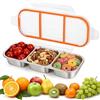 VINATO Contenitori Snack in Acciaio Inossidabile a 3 Scomparti, Snackbox Ermetico con Coperchio, Lavabile in Lavastoviglie, Piccolo Scatola Pranzo per Bambini, per Scuola, Lavoro, Viaggi e Picnic