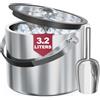 FiveHome Secchiello per il ghiaccio da 3 l, con coperchio, paletta, pinze, doppia parete isolata, in acciaio inox, secchiello per vino, per cocktail bar e feste