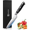 PAUDIN coltello damasco 13 cm coltello da chef, coltello da cucina professionale, coltello affilato con manico ergonomico G10 in acciaio damasco per pesce verdura frutta carne pane torte formaggi