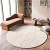 TT Home Tappeto Camera Da Letto Pelo Lungo Etnico Scandi Astratto Monocromatico Lavabile, Colore:Beige, Dimensione:120 cm tondo
