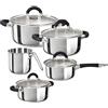 EMPOTEC Set Pentole in Acciaio Inox 9 Pezzi, 5 Pentole con 4 Coperchi in Vetro, Fondo Triplo Strato, Manici Ergonomici, Adatto per Induzione Gas Elettrico, Lavabili in Lavastoviglie