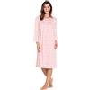 Leo Corsetteria Camicia da Notte 100% Cotone Manica Lunga Serafino Profondo arricciata con carrè Taglia 48 Colore 2287 Rosa