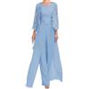 shownicer Completo Donna Elegante Tailleur Madre della Sposa Abiti Pantaloni in Chiffon Completi da Cerimonia Festa Set 3 Pezzi Set Taglia Grande Abbigliamento per Matrimoni A Blu1 48