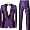 ZDJSWJ Set di pantaloni da uomo con 1 bottone e blazer per feste di fine anno, abito da smoking floreale, 2 pezzi, abito elegante da sposa, Viola, XL