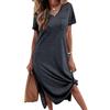 Tankaneo Maglietta da donna per il tempo libero, a maniche corte, con scollo a V, casual, maxi camicia da notte, con spacco laterale, grigio scuro, M