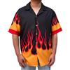 yssgtt Camicia hawaiana Harajuku da uomo a maniche corte con stampa a fiamma, con bottoni, per spiaggia, vacanze, top, Giallo, S