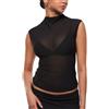 INLYRIC Donna Cosnufy Canotta Trasparente in Rete Collo Alto Dolcevita Senza Maniche Sexy Estiva Basic Top Nero 44