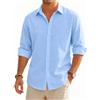 SEAYIJIA Camicia Uomo in Cotone-Lino a Maniche Lunghe, Camicia Casual da Spiaggia, Regular Fit, Camicia d'Estate, Blu Navy XL