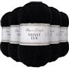 Utopia Crafts Velvet Lux - Filato di ciniglia super morbido per lavorare a maglia e uncinetto, 5 confezioni da 100 g (nero)
