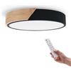 M Ledme -Plafoniera LED da soffitto nero rotonda 24 W con telecomando, regolabile 2700 K-6500 K da bianco freddo a caldo e intensità, 2400 lm, design bianco con legno naturale, per bagno, cucina,