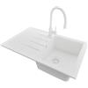 PRIMAGRAN Lavandino da Cucina Tutto Bianco 78x50cm, Lavello in Granito a 1 vasca + Rubinetto 38x14cm + Set di accessori, Lavabo da Cucina Incasso al Mobile 45cm - Milano S086