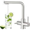 CREA Rubinetto 3 Vie 3 in 1 per Filtro Acqua, Rubinetto da Cucina in Acciaio Inox Girevole 360°, Doppia Leva per Acqua Potabile e Normale, Superficie Spazzolata