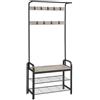 VASAGLE Appendiabiti con Scarpiera, Mobile da Ingresso con Panca, 4 in 1, 9 Ganci Rimovibili, Barra Attaccapanni, Entrata Corridoio, 33,7 x 84 cm, Industriale, Greige e Nero HSR400B02