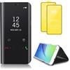 TiHen Compatible con Cover Samsung Galaxy S23 Fe 5G Custodia Clear View Specchio Standing Cover Caso Flip Case Custodia + Pellicola Vetro temperato 2 Pezzi 360° Protettiva Bumper-Nero