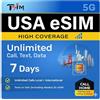 TSIM USA eSIM 7 giorni | Alta copertura di rete | Dati illimitati negli Stati Uniti | eSIM disponibile entro 24 ore | Hotspot | Call Home