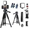 Western Gadget Kit Vlogging da 57 pollici con microfono Lavalier wireless, luce LED e treppiede, kit 3 in 1 per creazione di contenuti per iPhone/Android, fotocamera, YouTube, TikTok, Live Streaming e