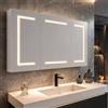 Poeahu Armadietto da bagno con specchio e illuminazione, design a tre pezzi, 100,4 x 60 x 13,5 cm, armadietto a specchio con ripiano regolabile, temperatura del colore regolabile, sensore tattile (Bianco A)