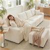 VIVCA Divano dritto in velluto a coste 4 posti con vano portaoggetti sotto le sedute, sgabello liberamente posizionabile, colore beige, dimensioni: L280 x P146 x H85 cm.