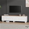 NADEUSAK Mobile per TV, 40 x 180 cm, con 4 armadi, supporto per TV e TV con 6 piedini sferici, gambe in metallo, basso e tavolo per TV, colore legno + bianco