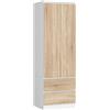 AKORD | Armadio STAR S | 60 cm Due Ante | 2 Cassetti con ripiani e Asta Appendiabiti | Mobiletto Cameretta Camera da Letto | Guardaroba | Pannello in laminato 16 mm | Bianco/Sonoma